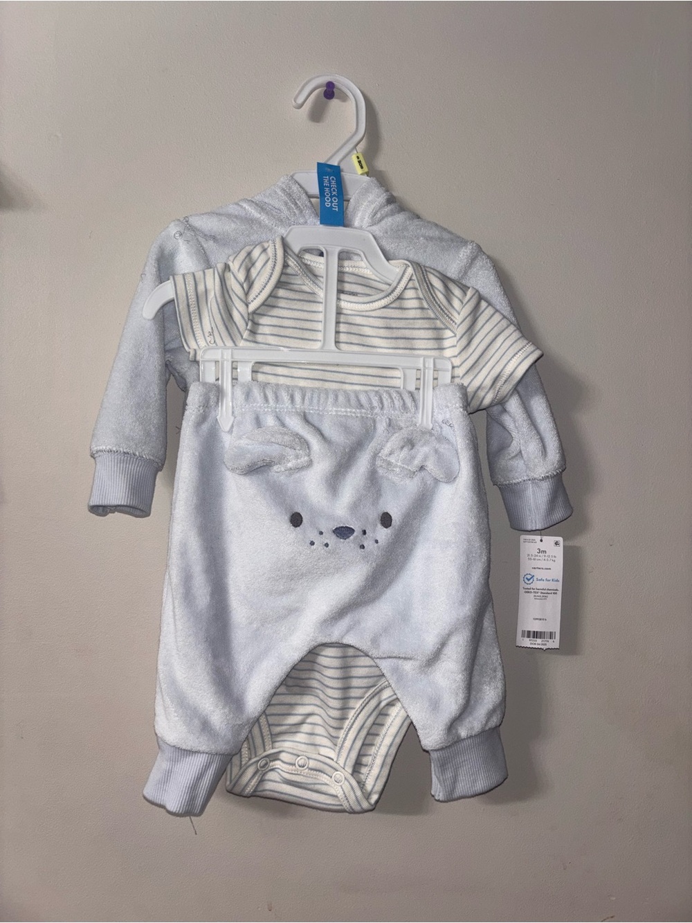 NWT Carter’s Blue Puppy 3-Piece Baby Outfit 3 Months Hooded Jacket Set